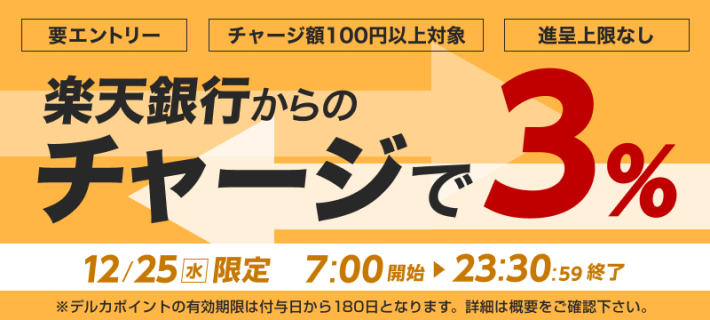 楽天銀行からのチャージで3%還元