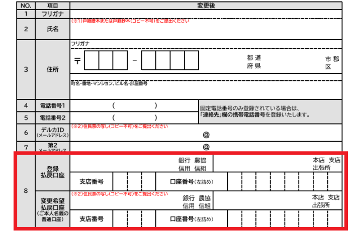 銀行口座を書く