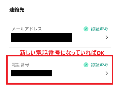 新しい電話番号に変更されていれば、手続き完了
